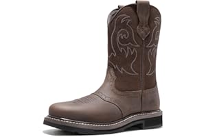 NORTIV 8 Steel Toe Cowboy Boots for Men Western Square Toe Safety Work Boots with Hazard Protection, for Construction Farming
