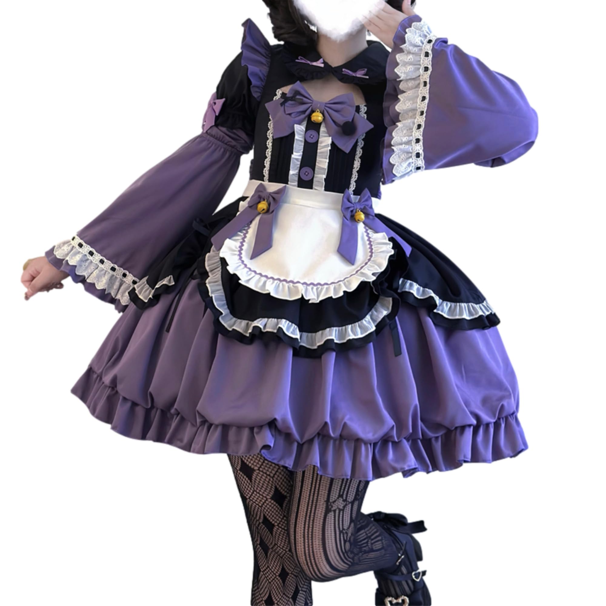 Lolita Cosplay Blue & Pink Lace Ruffled Apron Maid Dress