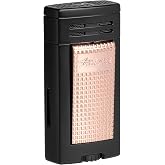 XIKAR&reg; Ion Double-Jet Flame Cigar Lighter. with Textured Trigger Button and a Safety Mechanism. (Black/Rose Gold)