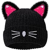 KDVOG Sequins Cat Ear Winter Hat for Kids, Girls Warm Knitted Beanie Ski Cap for Cold Days