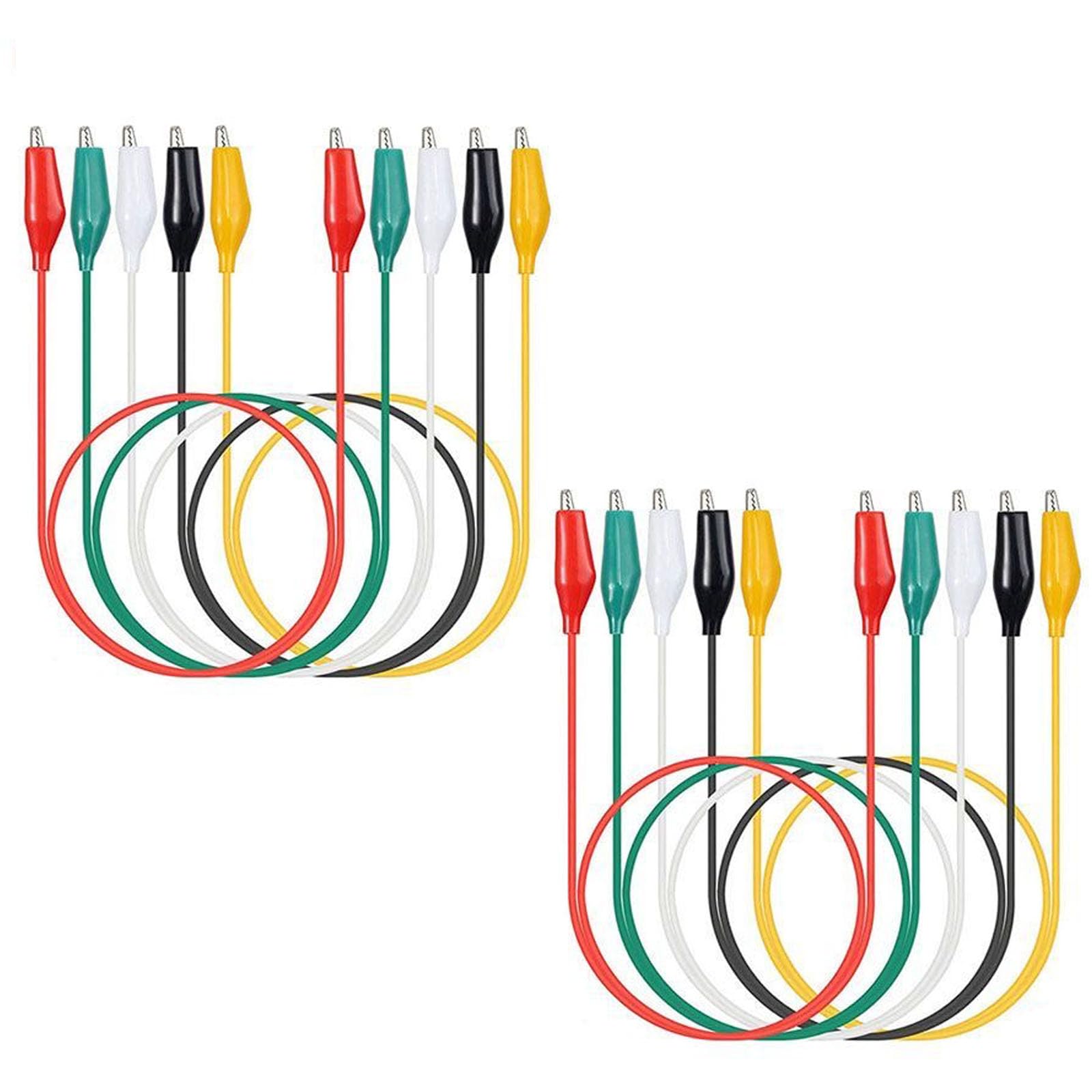 Aofan 10PCS Alligator Clips Test Leads Set - 18 AWG Jumper Wires with 5 Color-Coded PVC Cables, 50cm Double Ended Crocodile Clips for Electrical Testing