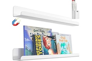 FUCDTEFC Magnetic Book Shelf, 2 Pcs Acrylic Magnetic Book Shelves for Whiteboard Classroom with Pen Organizer, Book Display Shelf File Rack for Classroom Refrigerator Office White