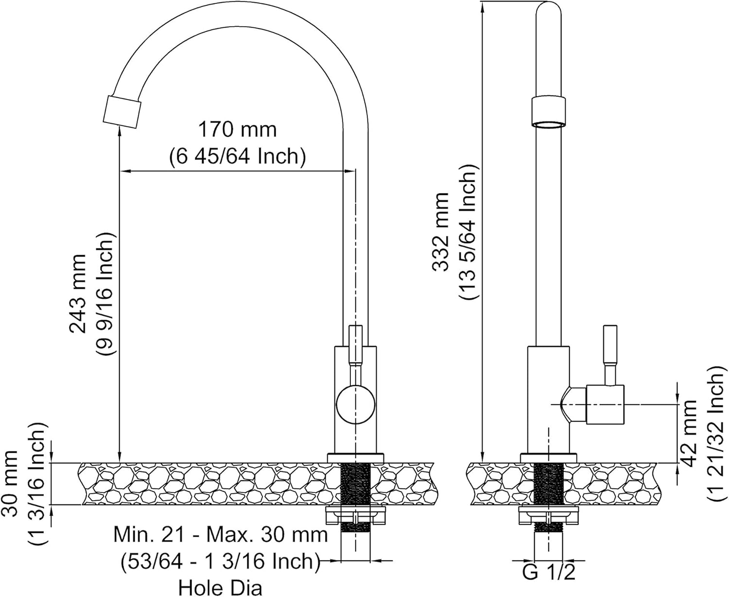 KES Kitchen Sink Faucet for Cold Water Gooseneck Bar Sink Faucet Single Hole Stainless Steel Single Handle Bathroom Faucet Brushed Steel Finish, K8051ALF-BS - - 