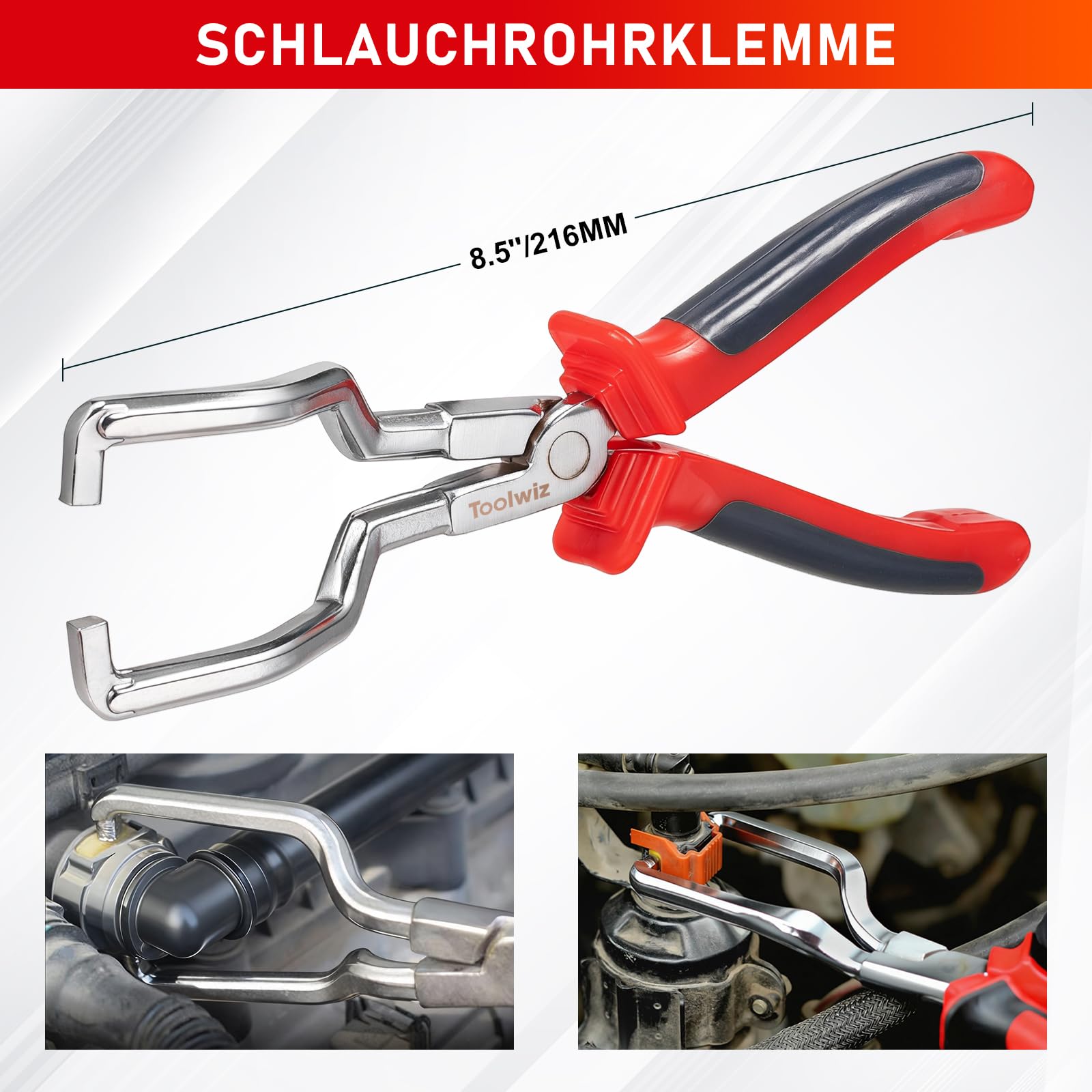 Toolwiz 6-teiliges Kraftstoffleitungszangen-Set, Schlauchschellen-Clip, Türverkleidungs Lösezange, Zange zum Entfernen von Schläuchen, 30-Grad-Druckstiftzange, 9 cm Kraftstofffilter-Messschieber 4