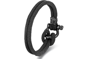 BIYONGDE Nautical Sailor Rope Wrap Bracelet Wristband Bangle Steel Screw Marine Anchor Shackles, Two-row