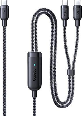 Câble Baseus USB C vers USB C, 140W Max 2-en-1 Câble USB C 1,5m, pour iPhone 17/16/15/14/13/12/Pro Max/Plus Série, Galaxy S25-S22, MacBook Air/Pro, Lenovo, HP, iPad, et plus (USB 2.0, Design Tressé)