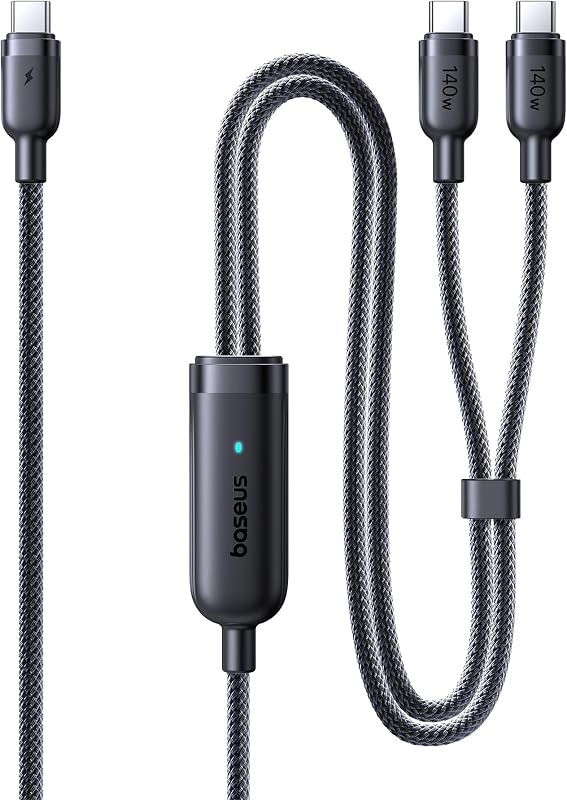 Baseus USB C vs USB C, 140W Max cabo USB C 2-em-1 1,5m, para iPhone 17/16/15/14/13/12/Pro Max/Plus Series, Galaxy S25-S22, MacBook Air/Pro, Lenovo, HP, iPad, et plus (USB 2.0, Design Three)