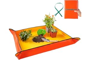 PLAYWO Large Repotting Mat for House Plants Transplanting Portable Potting Tray Waterproof Garden Mat Gardening Gifts for Plant Lovers (Orange 39"X31")