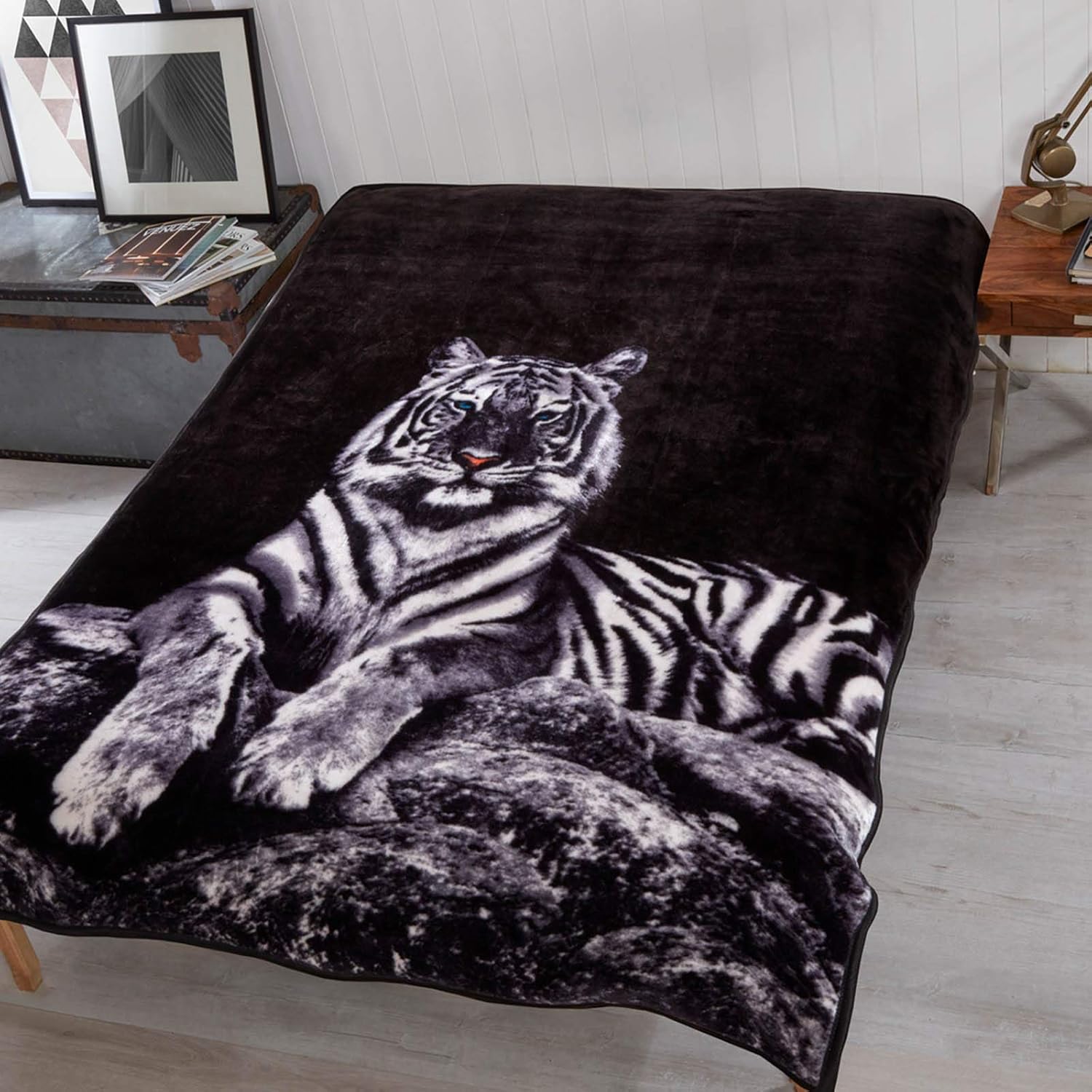 Dreamscene Large Snow Tiger 3d Animal Print Faux Fur Mink Throw