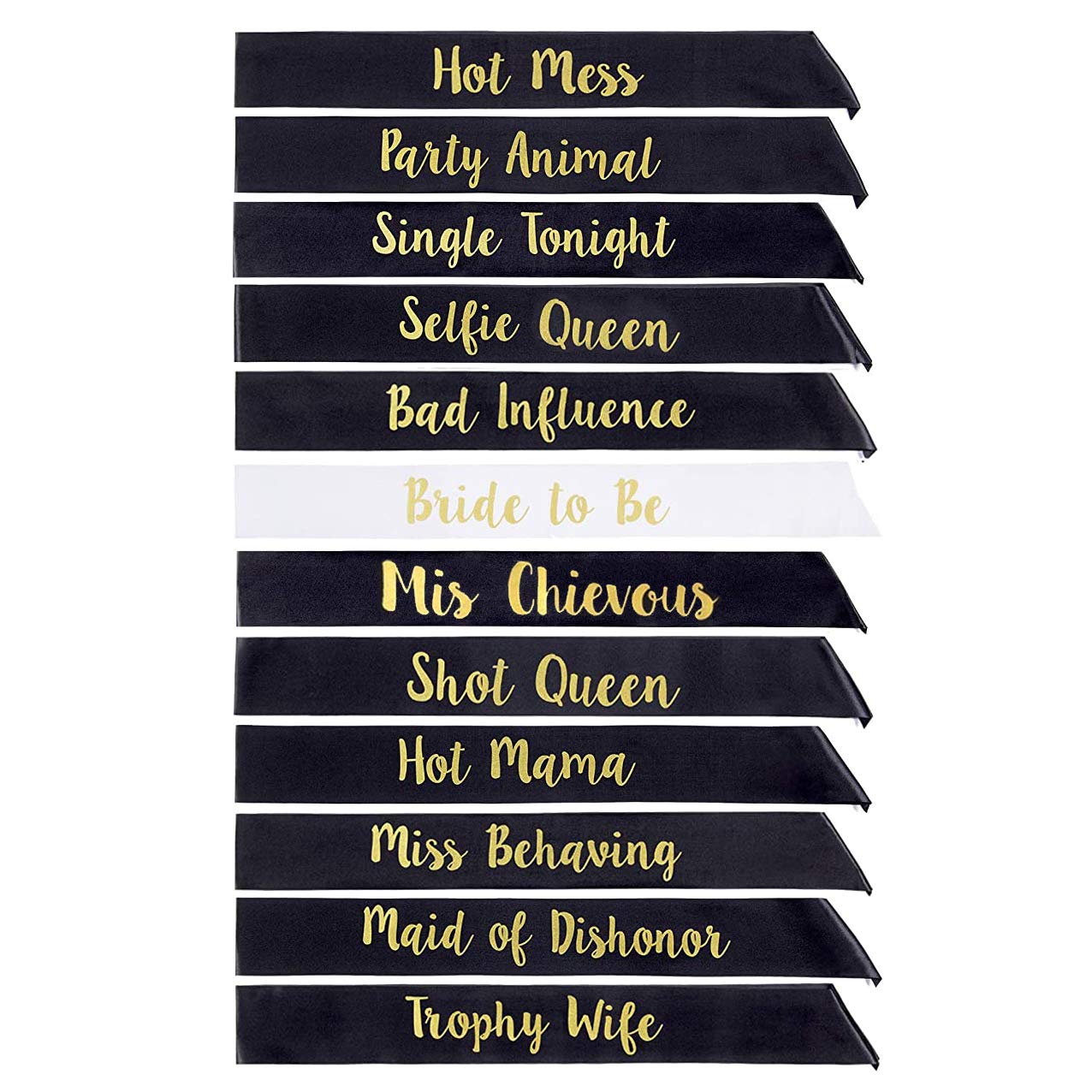 STAY GENT 12 Pieces Bride to Be Sashes, Bridesmaid Sashes Set 11 Pieces Black with 1 Piece White Sashs Gold Text for Hen Night Party, Bachelorette Party Supplies, Wedding Ladies Night Out