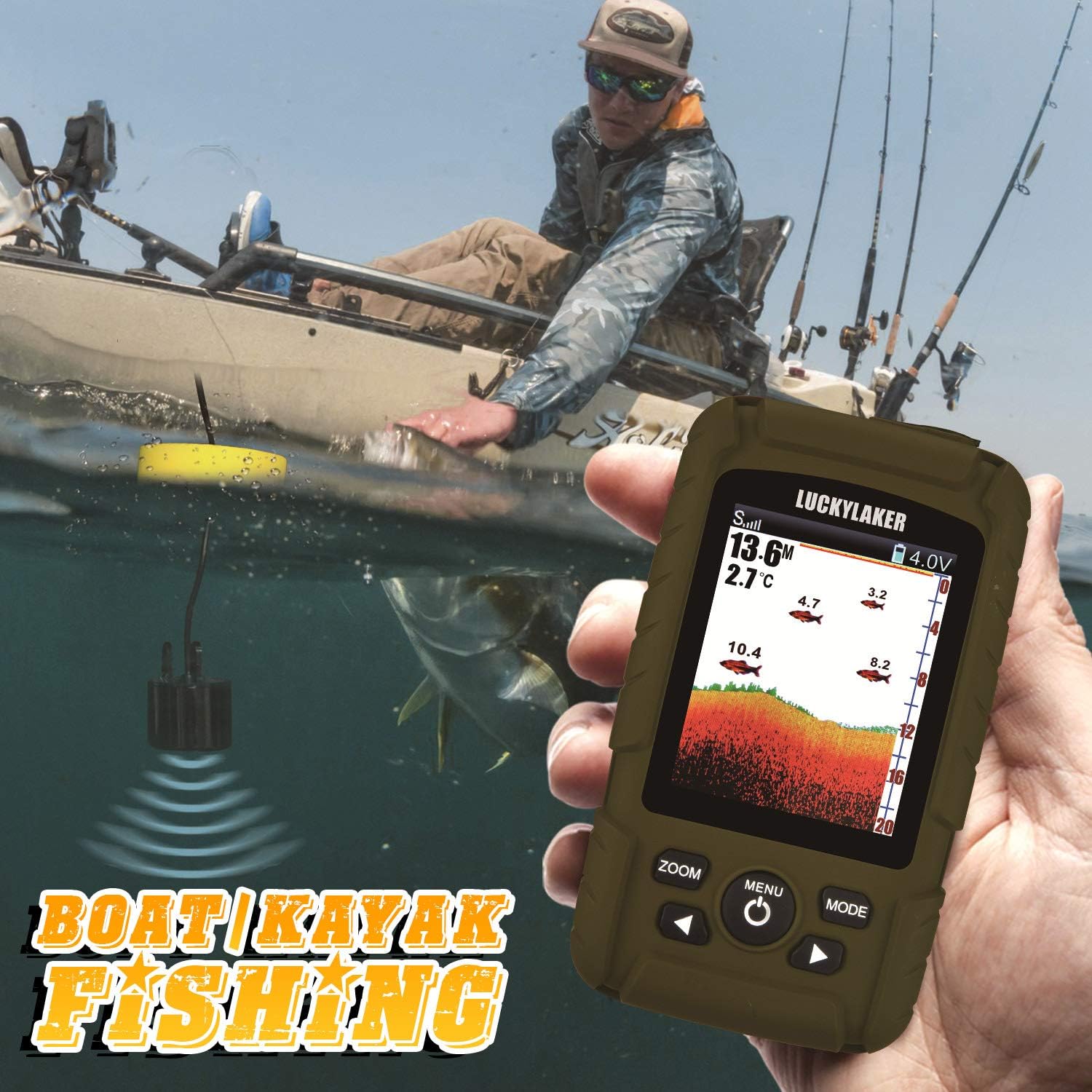 LUCKY Water Depth Fish Finders Waterproof Portable Fishing Fish Finder Display Handheld Ice Fishing Finder Sonar Sensor Transducer for Boat Kayak Sea Fishing: Sports & Outdoors