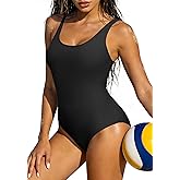 Zando Athletic Modest Bathing Suit for Women One Piece Crisscross Back - Full Coverage Swimsuits for Teens Adjustable Straps