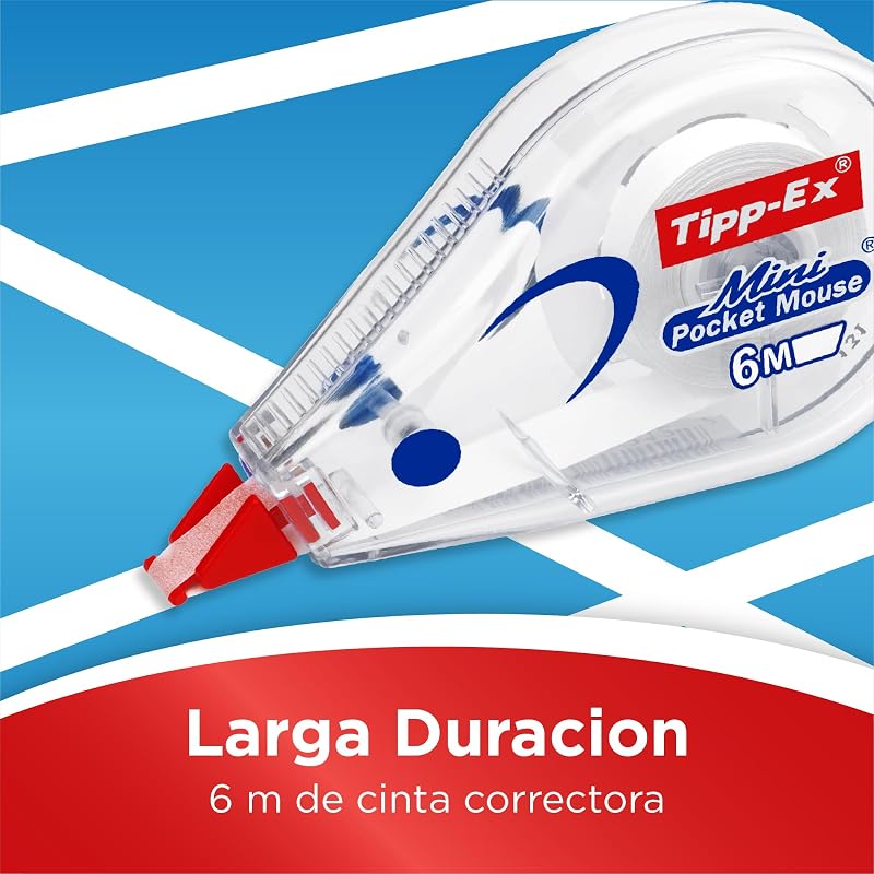 Mini Pocket Mouse Cinta Correctora - 6 m x 5 mm, caja de 10 Unidades, óptimo para oficinas, Multicolor
