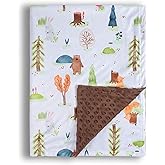 Donsonny Baby Blanket for Boys Girls Soft Minky with Double Layer Dotted Backing, Primary Forest Printed 30 x 40 Inch Receiving Blanket (Forest Bear)