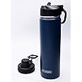 IFLASK Sport Travel Outdoor Water Bottle with Spout and Straw Lids | Leak Proof | Insulated Stainless Steel Double Walled | BPA and Sweat free | Hot & Cold | For Kids Men & Women (Navy, 22 oz)