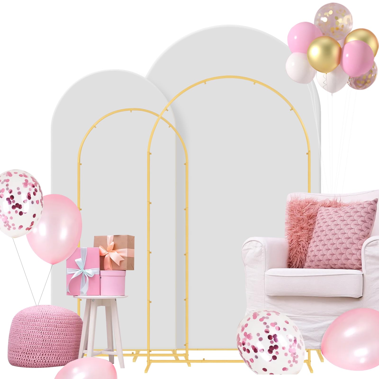 Condition photo showing New/Like New for gawicpy wedding arch backdrop stand set metal arch backdrop stand with wedding arch cover, wedding b