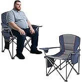 WEIDIORME 2 Pack Heavy Duty Oversized Camping Chair for Adults 400lbs w/Lumbar Support - Folding Chairs with Side Pocket, Cup Holder & Cooler Bag for Beach, Fishing, Lawn, Backyard Navy Blue