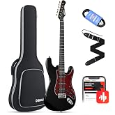 Donner DST‑200 Electric Guitar for Beginner‑Intermediates w/HSS Coil Split | Full-size Stylish Solid Body with Gig Bag, Strap &amp; Online Lesson for Teens &amp; Adults, Tremolo Bridge, Designer Series, Black