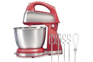 Hamilton Beach Classic Stand and Hand Mixer, 4 Quarts, 6 Speeds with QuickBurst, Bowl Rest, 290 Watts Peak Power, Red (64654)