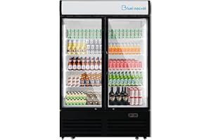 Bluelinecool 36 cu.ft Commercial Refrigerators with 2 Glass Door, Beverage Fridge with LED Light Display Upright Merchandiser, Drink Cooler with 8 Adjustable Shelves Black ETL Approved