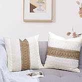 Virexen Boho Throw Pillow Covers 18x18 Set of 2 Textured Neutral Pillow Covers Farmhouse Throw Pillow Covers Striped Woven Linen Cushion Case Decorative Pillows Covers for Couch Bed Sofa,Brown Beige