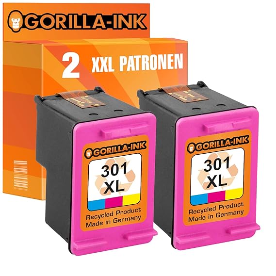 Gorilla-Ink 2 Patronen kompatibel für HP 301 XL Color | geeignet für HP Deskjet 1050A 1050S 2050A 2050S 3050A 3050S 3052A 305