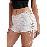MakeMeChic Women's Y2K Ruffle Lace Up Micro Shorts Low Rise Rave Party Mini Shorts