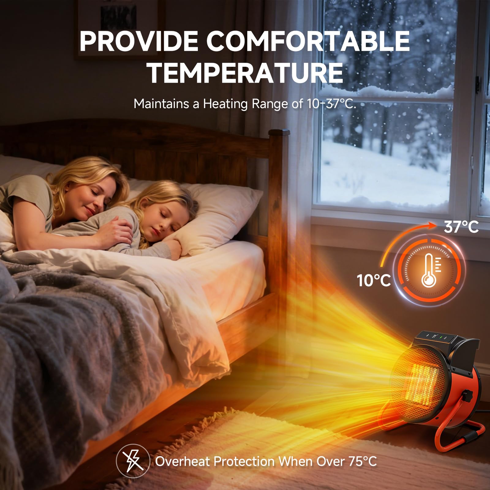 Keramik Heizlüfter mit Fernbedienung, 2000W Elektroheizer mit digitalem Thermostat 24h Timer, 3Heizstufen Schnelle Wärme heizstrahler Outdoor, Geeignet für Innenhöfe, Garage,Baustelleund Werkstätten 2