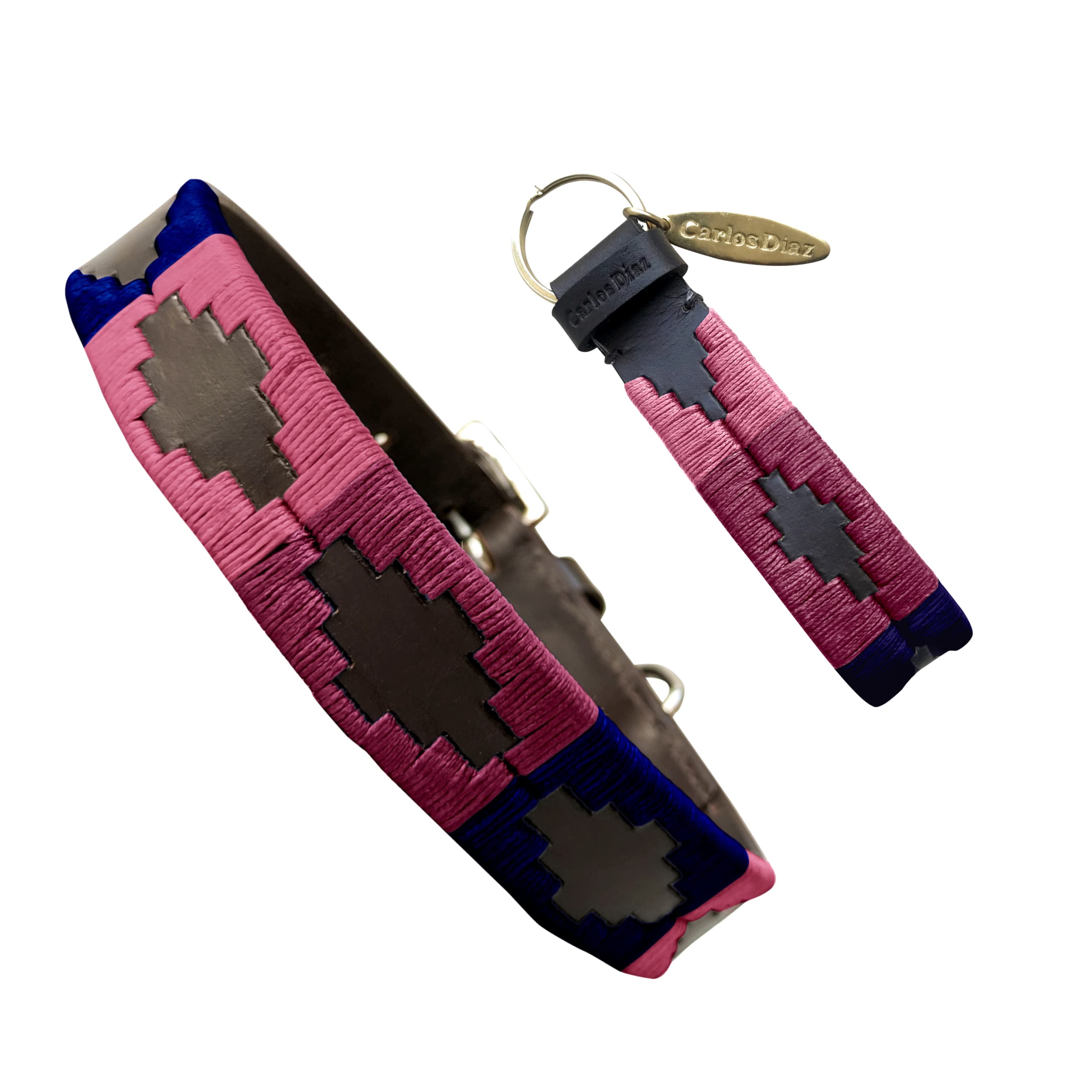 Carlos Diaz Genuine Leather Waxed Embroidered Polo Dog Collar XL