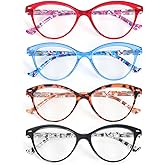 KoKoBin Reading Glasses Cat Eye 4 Pair Comfort Spring Hinges Fashion Ladies Eyeglasses