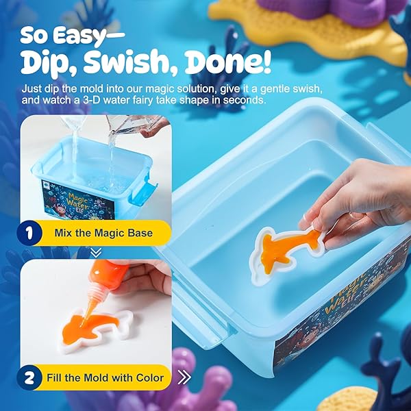 TMOL MAGIC WATER ELF TOY KIT – 65ML AQUA FAIRY WATER GEL KIT FOR KIDS WITH 20 MAGIC GEL & 10 MOLDS, MAKE YOUR OWN WATER PETS & SQUISHY TOYS, ARTS AND CRAFT KITS FOR KIDS AGES 8 9 10 YEARS OLD