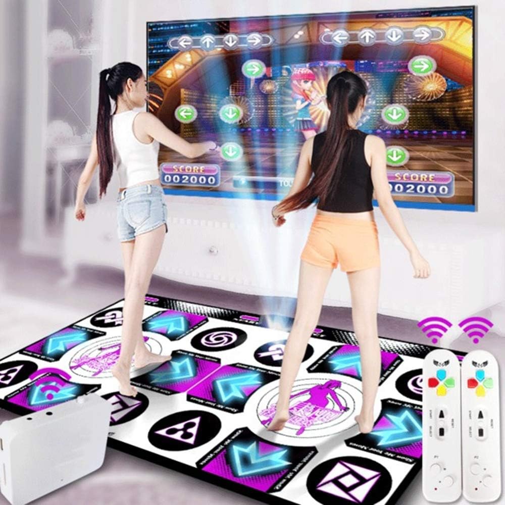 HONG111 Wireless Double Dance Mat Cordless LED Glow Play Mat Foldable Non-Slip TV Computer Dual-use Somatosensory Dance Mats for Adults Children(English Version)