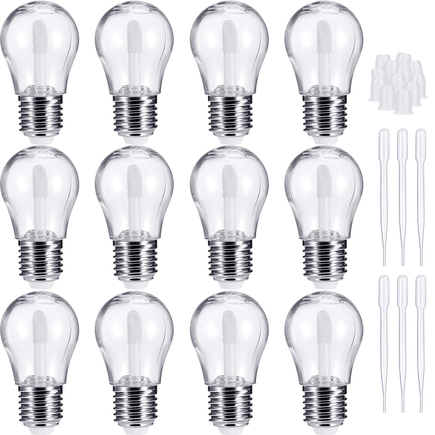 Set of 18 Funny Light Bulb Shaped Lips Balm Tubes Empty Lip Gloss Tubes Refillable Lip Balm Container and Liquid Droppers Transfer Pipettes, with Anti-leak Plugs for Women Girls