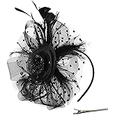 QIYIFAN Women's Feather Mesh Flower Fascinator with Headband and Clip Wedding Tea Party Fascinator Hats for Ladies