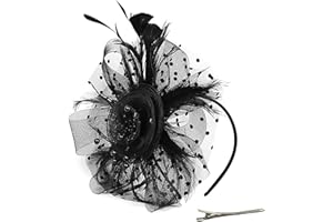 QIYIFAN Women's Feather Mesh Flower Fascinator with Headband and Clip Wedding Tea Party Kentucky Derby Fascinator Hats