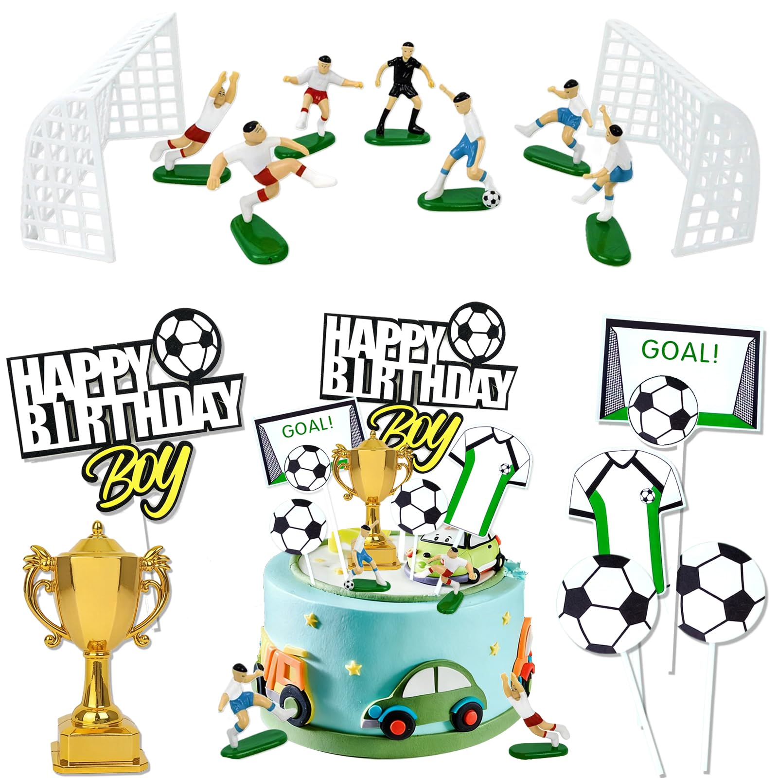 15pcs Football Cake Decorations for Boys Birthday, Football Cake Toppers for Boys, Birthday Cakes Topper Decoration, Footballs Theme Cakes Topper for Party Birthdays