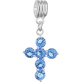 RUBYCA Crystal Cross Dangle Charms for Bracelets Jewelry Making Silver Plated Pendant Beads (Light Sapphire, 5pcs)
