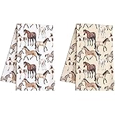 CarOptics Watercolor Horse Kitchen Towels Dish Towels, 16 x 24 Inch Cute Farmhouse Animal Ultra Absorbent Drying Cloth Tea Towels for Cooking Baking Set of 2