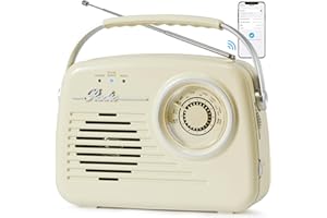 Bingxue Radios Portable AM FM, Battery Powered and Plug in Wall for Home/Outdoor/Kitchen, Vintage Retro Radio with Bluetooth, Large Dial Easy to Use (Beige)