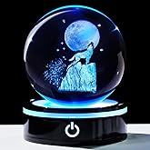 YWHL 3D Crystal Wolf Gifts for Women Men, 3.14In 3D Wolf Figurine Ball with Light Base for Wolf Lovers on Birthday Christmas, Collectible Wolf Statue for Home Party Decor(80mm)