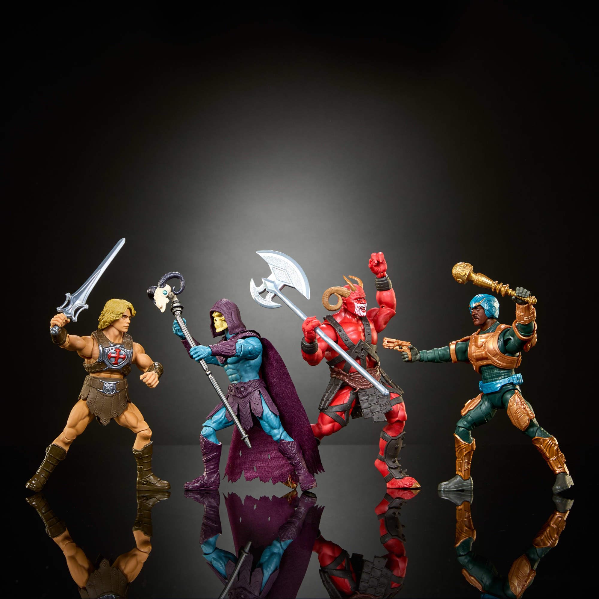 Masters of the Universe Actionfigur-Spielzeug Viererpack, ca. 14 cm, detailgetreu zum Film von 2026 mit 1 exklusivem Inhalt, 14 Bewegungspunkte, Galitzine Elba Björnsson, JKJ33 3