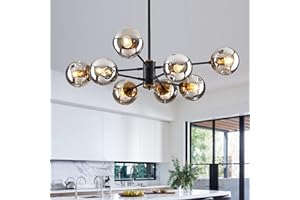 DDLLDESHI 8-Light Sputnik Black Chandelier with Globe Glass Black and Gold Pendant Lights Bubble Light Chandeliers for Dining Room Farmhouse Kitchen Living Room Bedroom Office