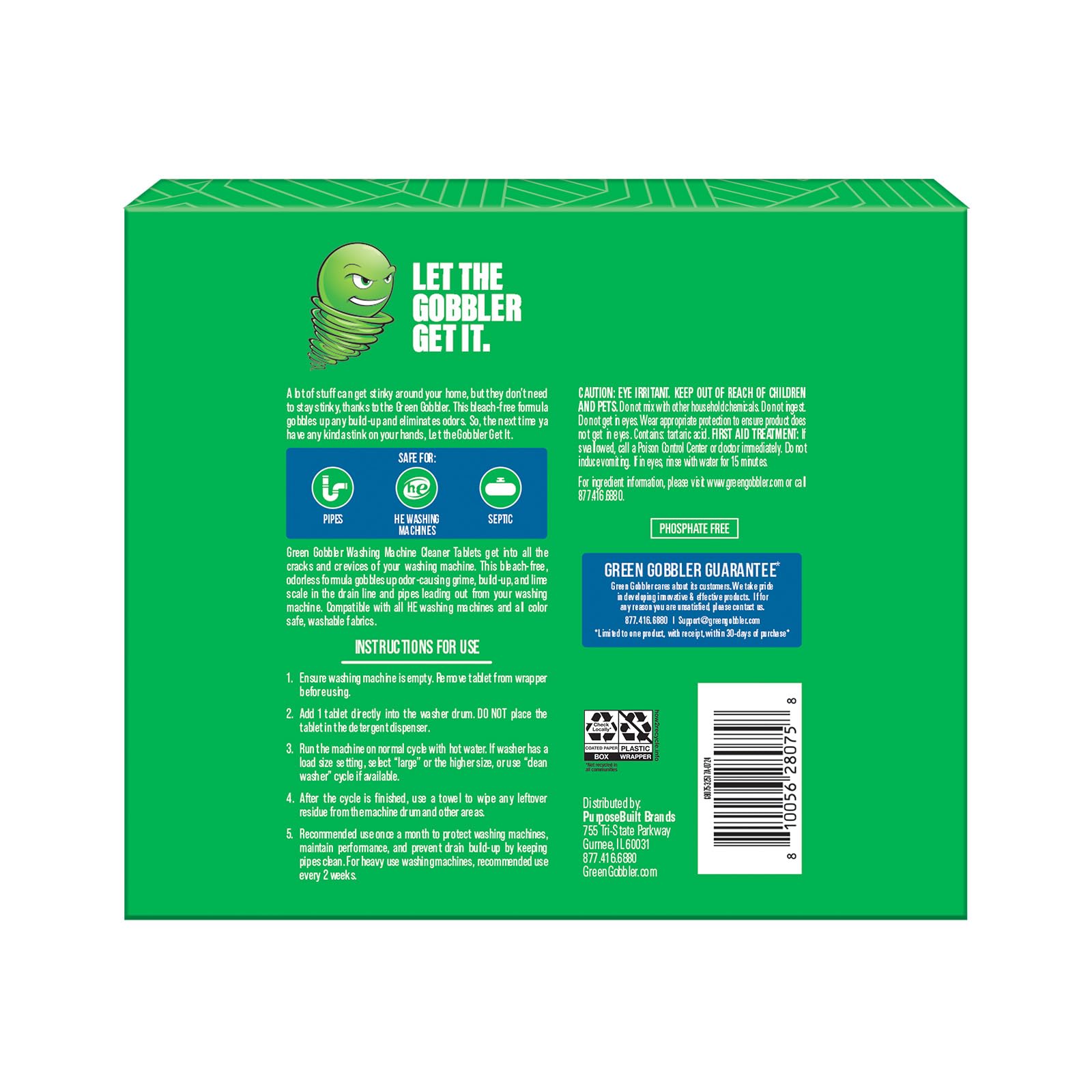 Green Gobbler Washing Machine Cleaner Tablets with Pipe Clean Technology Deodorizer | Front & Top Load Washer | 28 Count
