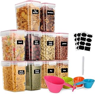 GoMaihe 1.6L Vorratsdosen 10 Set, Aufbewahrungsbox Küche Luftdicht Behälter aus Plastik Mit Deckel, Vorratsgläser zur Aufbewahrung Nudeln, Müsli, Reis, Mehl, und für Futter Haustiere, Rosa, MEHRWEG