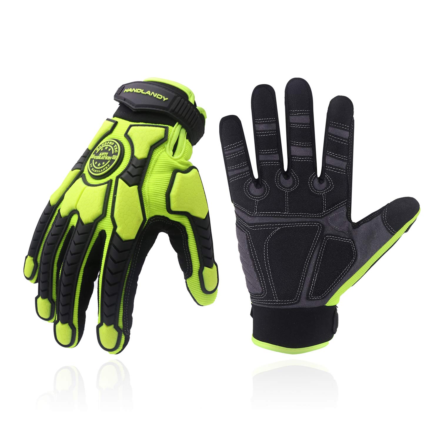 HANDLANDY HLDD Heavy Duty Work Gloves, SBR Padding, TPR Protector Impact Gloves, Men & Women Anti Vibration Mechanic Work Gloves TouchScreen (XL, Green)