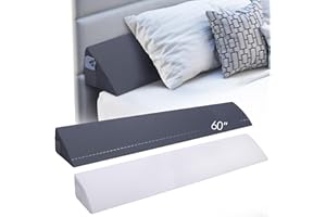 KKdema Queen Size (60"x10"x6") Bed Wedge Pillow, Headboard Pillow Wedge,Mattress Wedge, Bed Gap Filler, Memory Foam Bed Wedge with 2 Removable Washable Cover, Gray/White