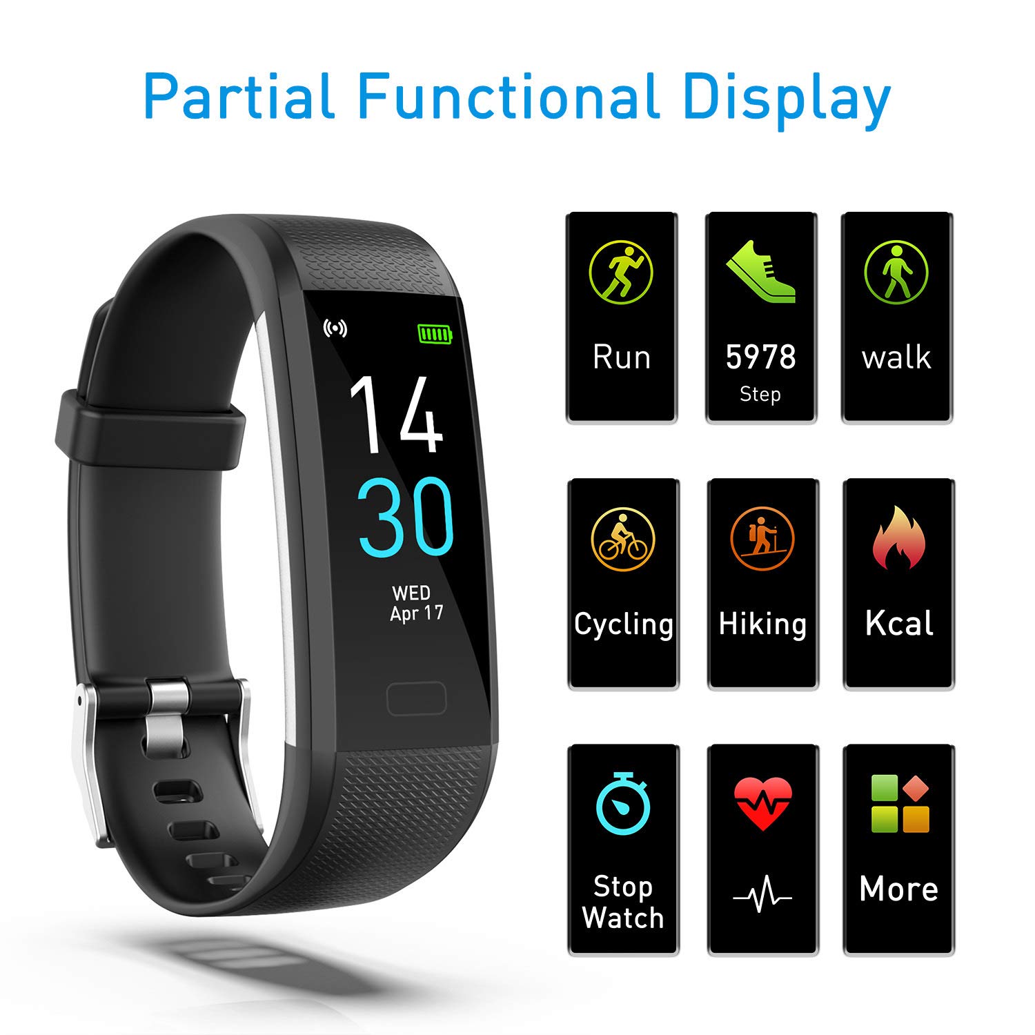 EDUP HOME Fitness Tracker HR, Activity Tracker Watch with Heart Rate Monitor, IP68 Waterproof Smart Fitness Band with Step Counter, Calorie Counter, Pedometer Watch Black for Kids Women and Men