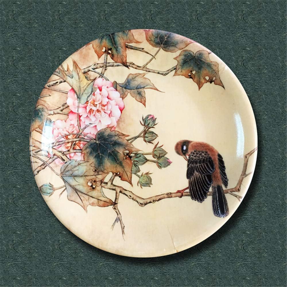 PORCN Chinese style classical flowers and birds decorative plate Chinese model room decoration wall hanging plate desktop set plate ceramic plate 001 10 inch, D