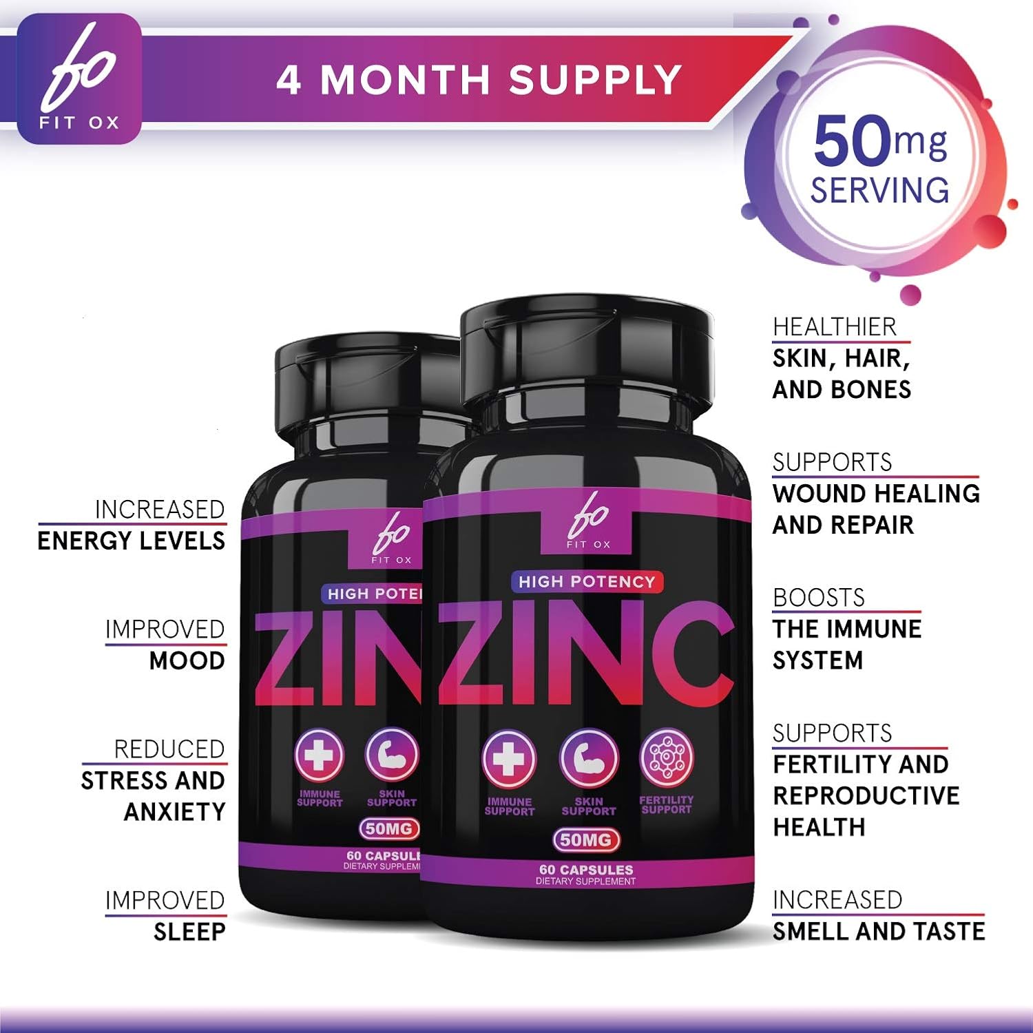 Pure Zinc Supplement Vitamin Pills Capsules 50mg Oxide for Adults Kids - Alternative to Lozenge, Liquid, Gummies, Chewable Tablets - Formulated for Immunity, Zinc Citrate Supplements (2 Month Supply): Health & Personal Care