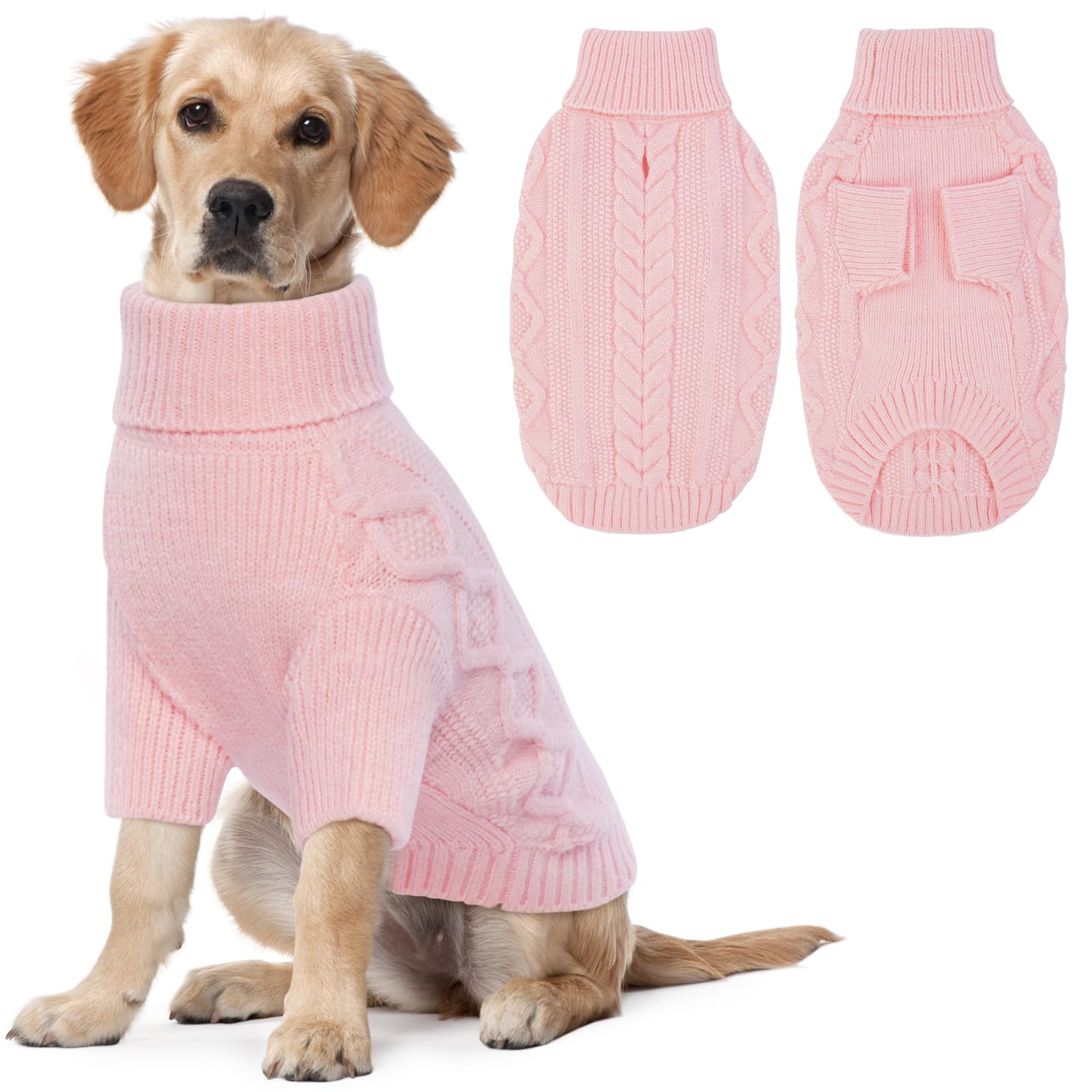 Lelepet Dog Jumpers Winter Dog Pullover, Knitted Warm Turtleneck Dog Christmas Sweater for Cold Weather, Soft Dog Knitwear for Large Dogs Boys Girls Pet Vest Outfit Cat Sweater, Pink, 2XL